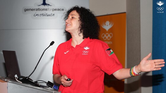 Jordan NOC integrity expert Sawsan Qaddoumi briefing the NOC's Olympic delegation (1 July 2021).